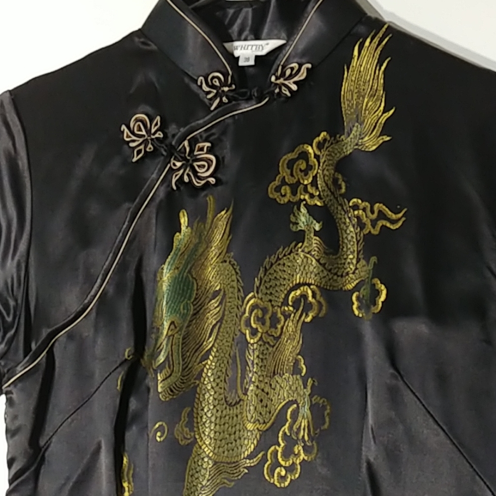 Black Satin Dragon/Phoenix Embroidered Dress